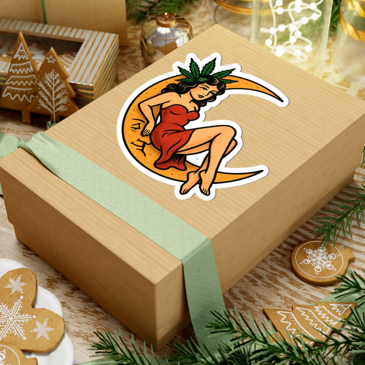 Pin-Up Girl on Moon Sticker